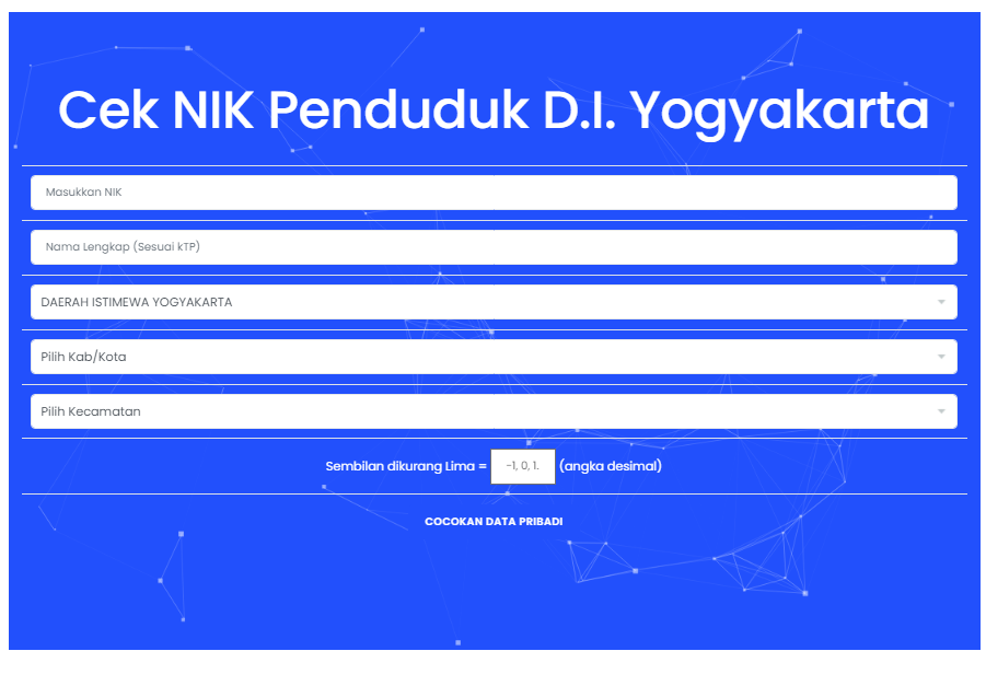 Cek Nomor Induk Kependudukan (NIK) Daerah Istimewa Yogyakarta